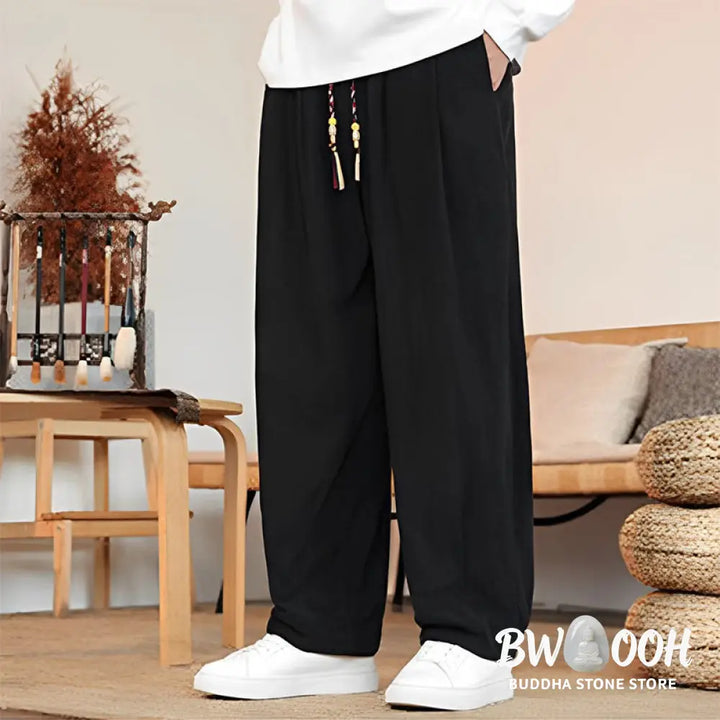 Buddha Stones Fall Winter Men’s Drawstring Corduroy Solid Pants With Pockets - Men’s Pants