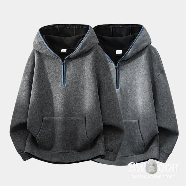 Buddha Stones Fall Winter Zipper Design Fleece Lined Long Sleeve Cotton Men’s Hoodie - Men’s Hoodie