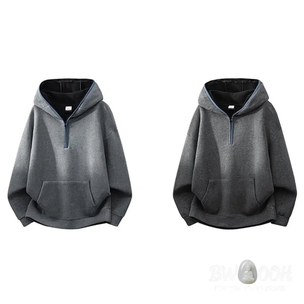 Buddha Stones Fall Winter Zipper Design Fleece Lined Long Sleeve Cotton Men’s Hoodie - Men’s Hoodie