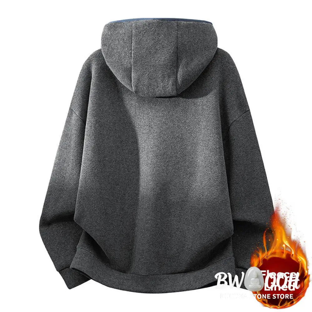 Buddha Stones Fall Winter Zipper Design Fleece Lined Long Sleeve Cotton Men’s Hoodie - Men’s Hoodie