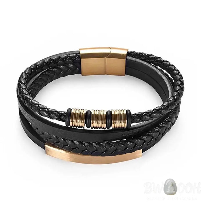 Buddha Stones Fashion Titanium Steel Leather Hand Woven Magnetic Buckle Strengthen Bracelet - BWOOOH - Bracelet