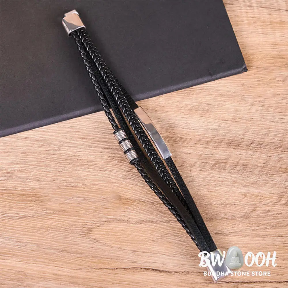 Buddha Stones Fashion Titanium Steel Leather Hand Woven Magnetic Buckle Strengthen Bracelet - BWOOOH - Bracelet