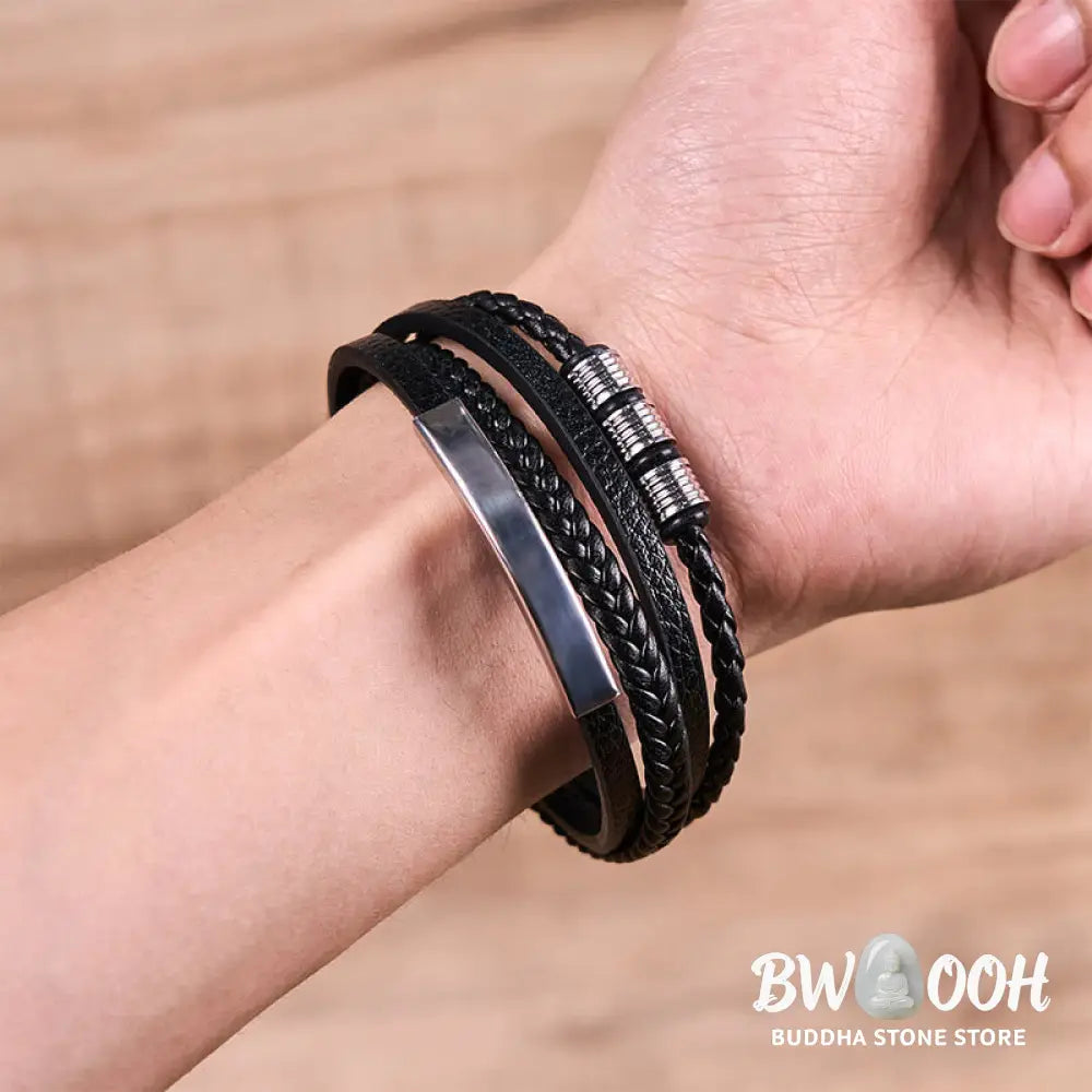 Buddha Stones Fashion Titanium Steel Leather Hand Woven Magnetic Buckle Strengthen Bracelet - BWOOOH - Bracelet