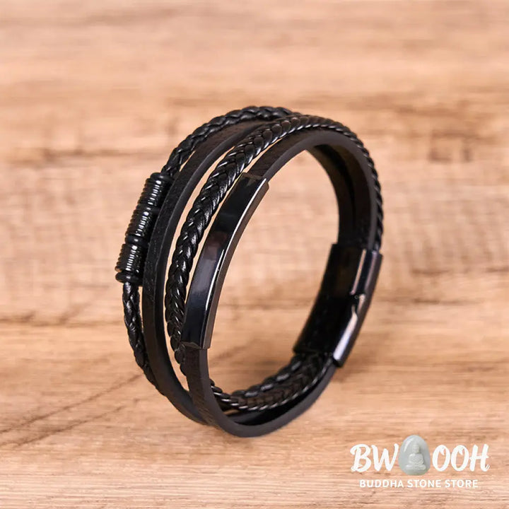 Buddha Stones Fashion Titanium Steel Leather Hand Woven Magnetic Buckle Strengthen Bracelet - BWOOOH - Bracelet
