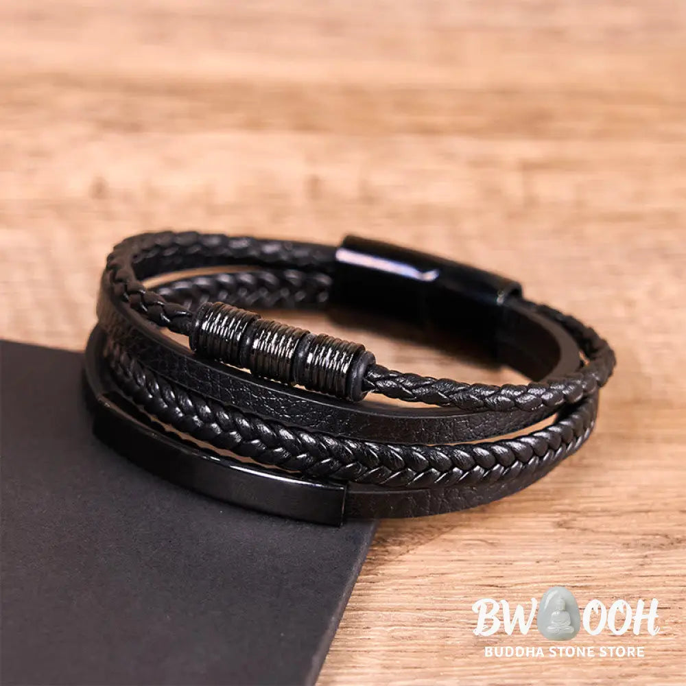Buddha Stones Fashion Titanium Steel Leather Hand Woven Magnetic Buckle Strengthen Bracelet - BWOOOH - Bracelet