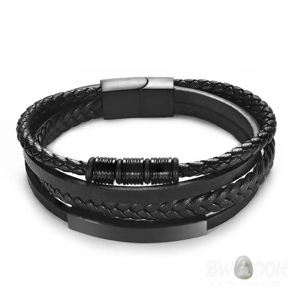 Buddha Stones Fashion Titanium Steel Leather Hand Woven Magnetic Buckle Strengthen Bracelet - BWOOOH - Bracelet