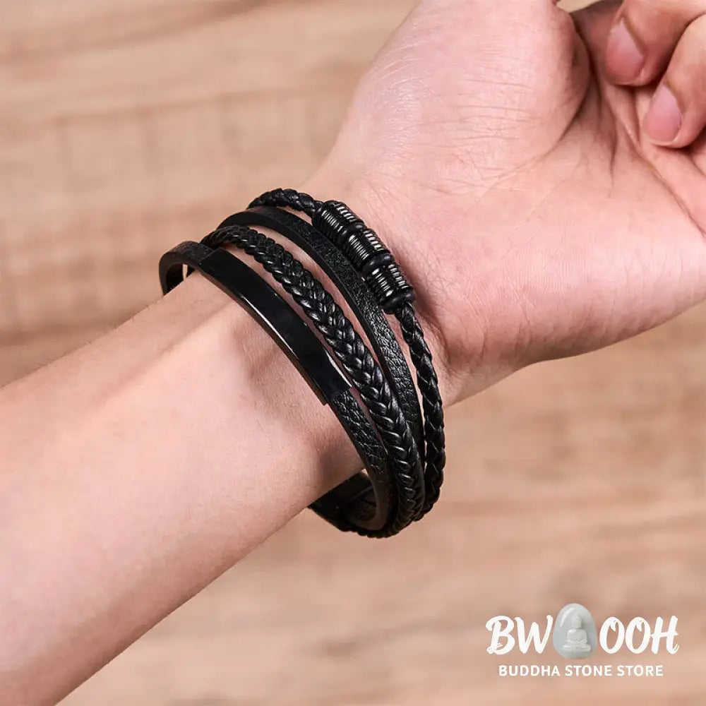 Buddha Stones Fashion Titanium Steel Leather Hand Woven Magnetic Buckle Strengthen Bracelet - BWOOOH - Bracelet