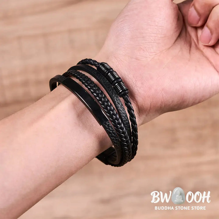 Buddha Stones Fashion Titanium Steel Leather Hand Woven Magnetic Buckle Strengthen Bracelet - BWOOOH - Bracelet