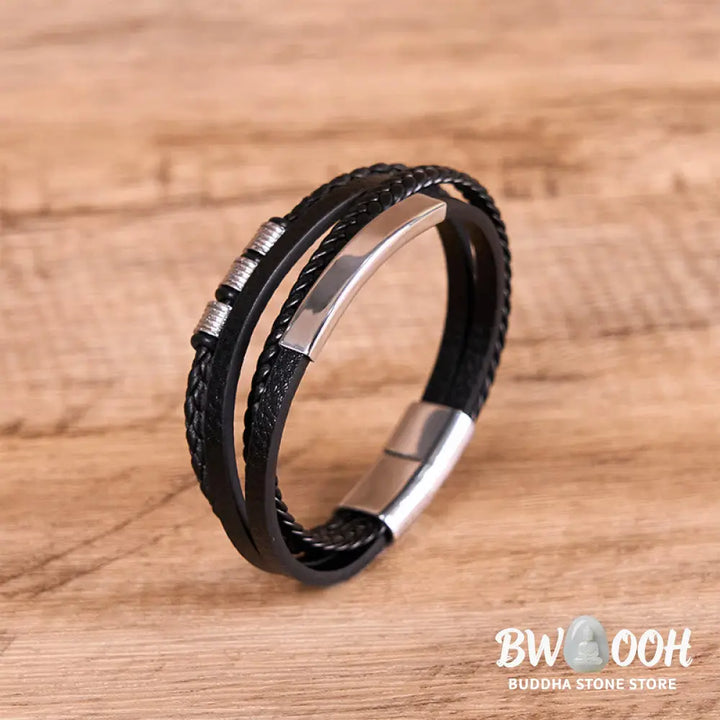 Buddha Stones Fashion Titanium Steel Leather Hand Woven Magnetic Buckle Strengthen Bracelet - BWOOOH - Bracelet