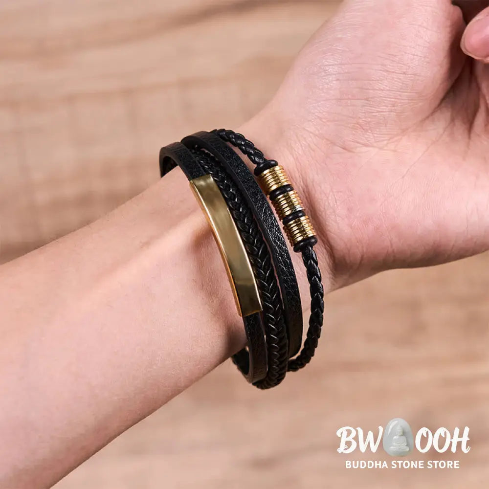 Buddha Stones Fashion Titanium Steel Leather Hand Woven Magnetic Buckle Strengthen Bracelet - BWOOOH - Bracelet