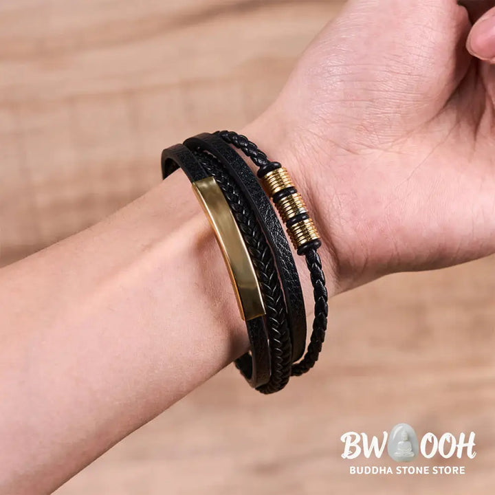 Buddha Stones Fashion Titanium Steel Leather Hand Woven Magnetic Buckle Strengthen Bracelet - BWOOOH - Bracelet
