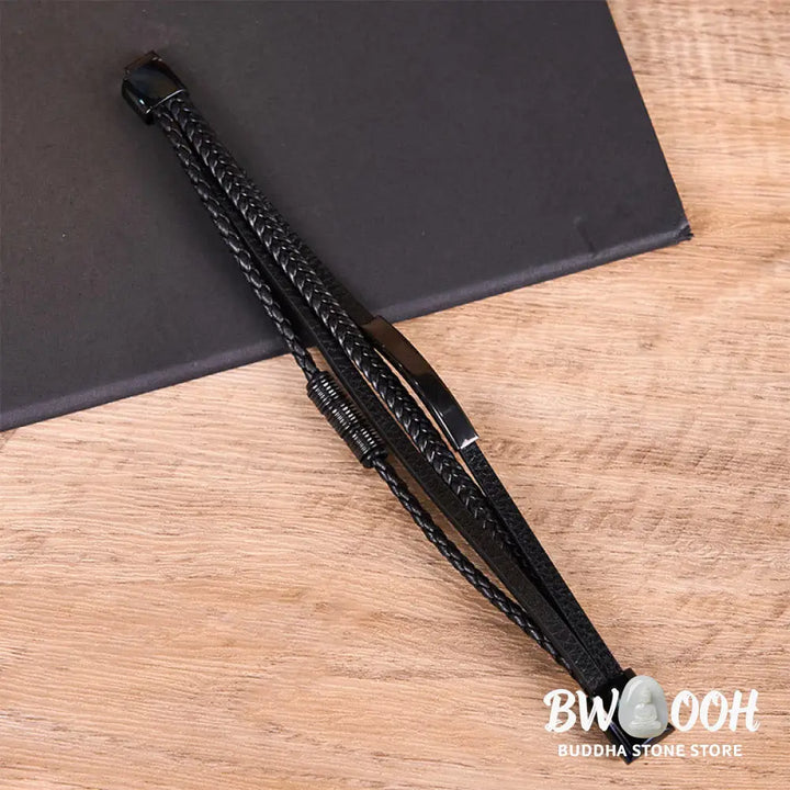 Buddha Stones Fashion Titanium Steel Leather Hand Woven Magnetic Buckle Strengthen Bracelet - BWOOOH - Bracelet