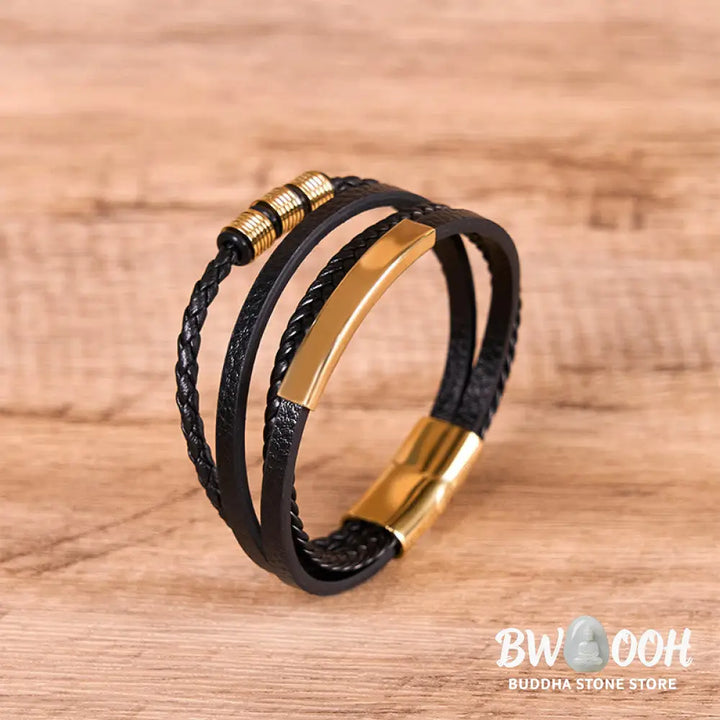 Buddha Stones Fashion Titanium Steel Leather Hand Woven Magnetic Buckle Strengthen Bracelet - BWOOOH - Bracelet