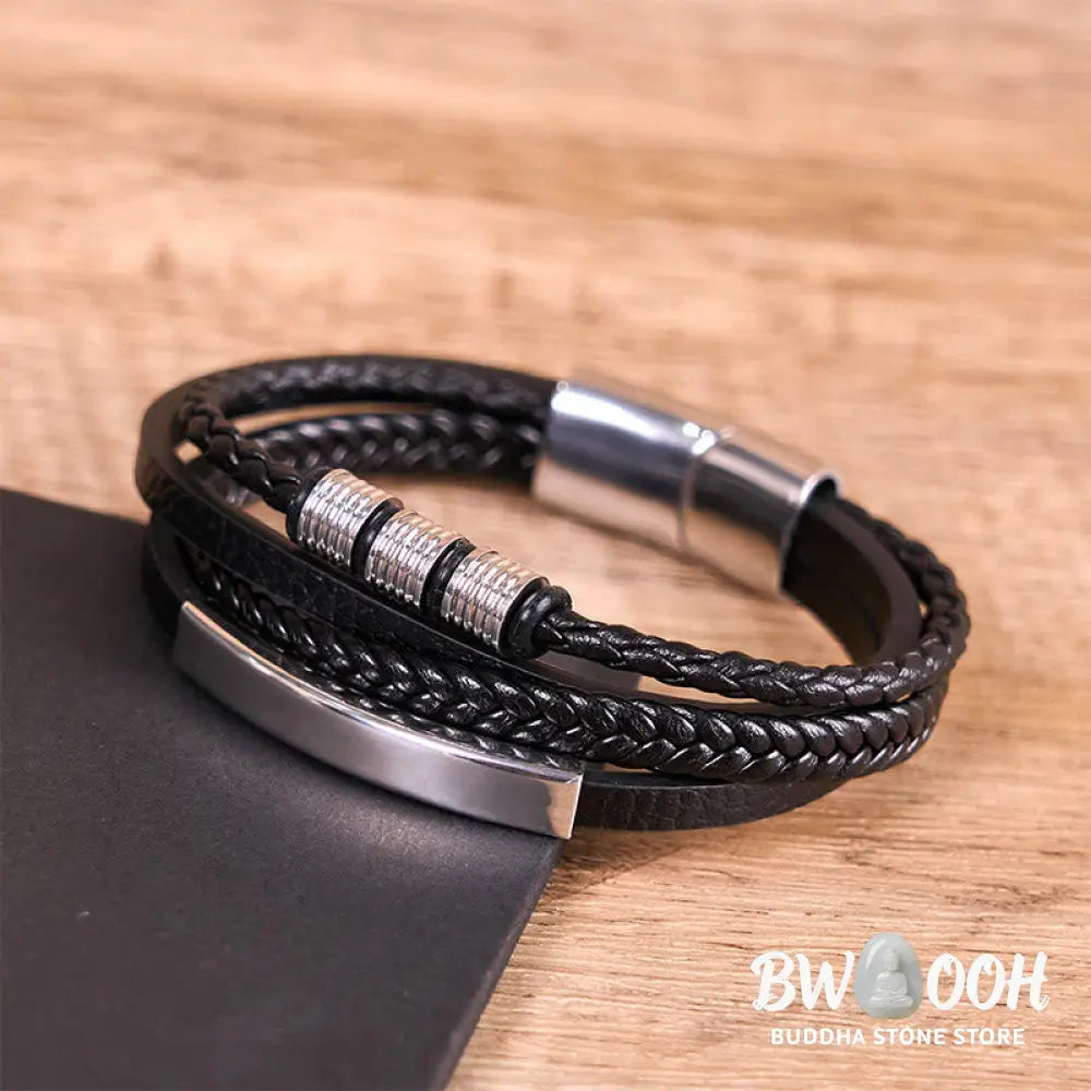 Buddha Stones Fashion Titanium Steel Leather Hand Woven Magnetic Buckle Strengthen Bracelet - BWOOOH - Bracelet