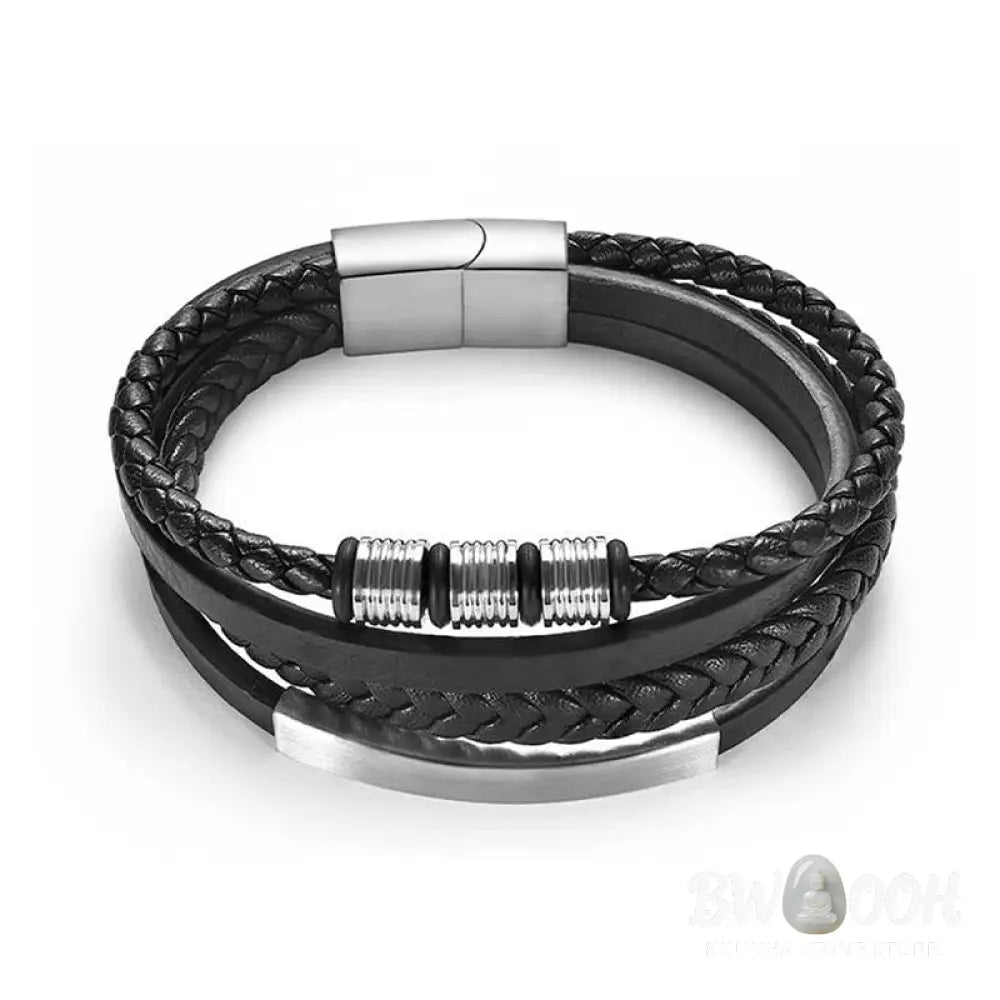 Buddha Stones Fashion Titanium Steel Leather Hand Woven Magnetic Buckle Strengthen Bracelet - BWOOOH - Bracelet