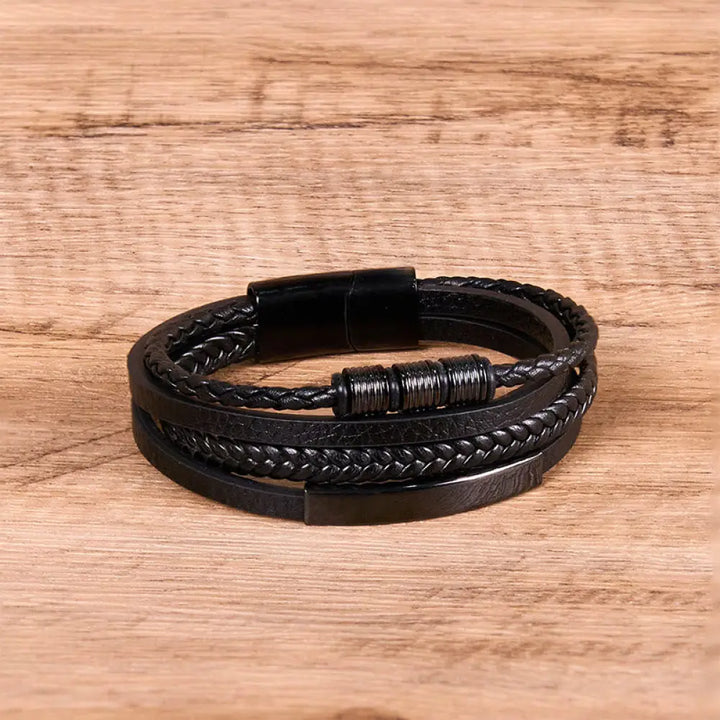 Buddha Stones Fashion Titanium Steel Leather Hand Woven Magnetic Buckle Strengthen Bracelet - BWOOOH - Black Buckle