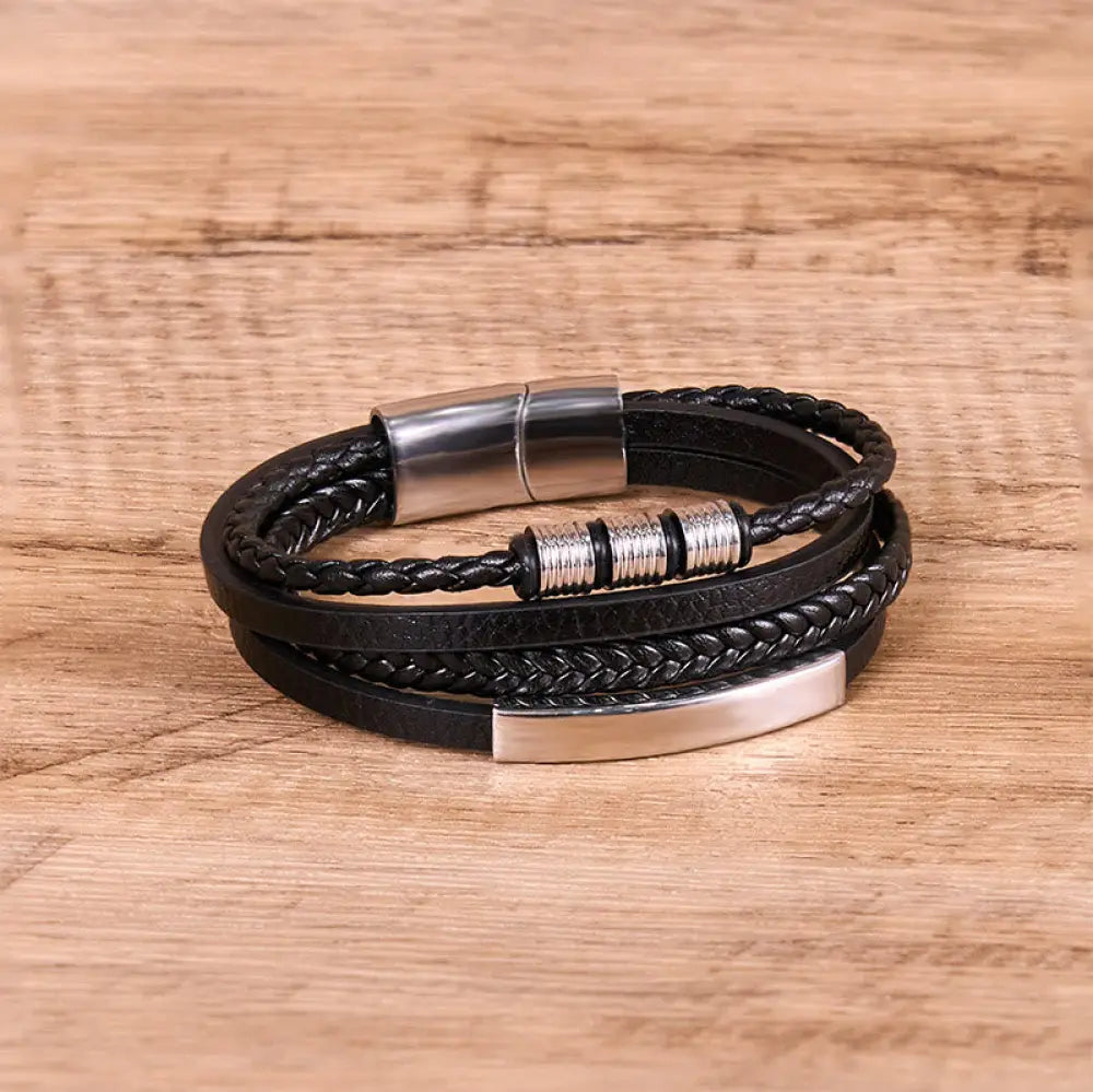 BWOOOH Fashion Titanium Steel Leather Hand Woven Magnetic Buckle Strengthen Bracelet — natural stone crystal healing brace...