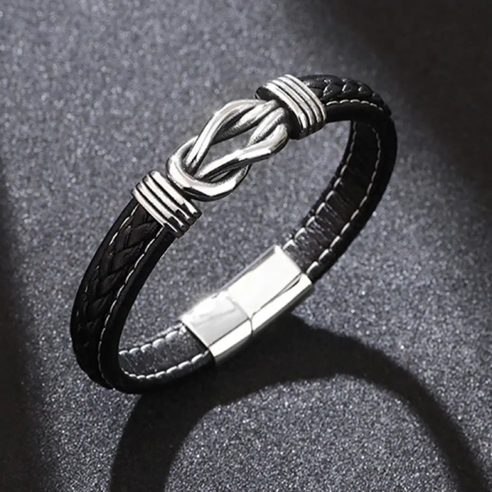 Buddha Stones Fashion Titanium Steel Leather Strengthen Bracelet - BWOOOH - Black / 16-18cm - Bracelet
