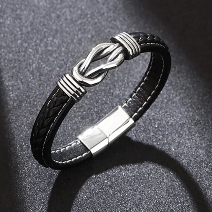 Buddha Stones Fashion Titanium Steel Leather Strengthen Bracelet - BWOOOH - Black / 16-18cm - Bracelet