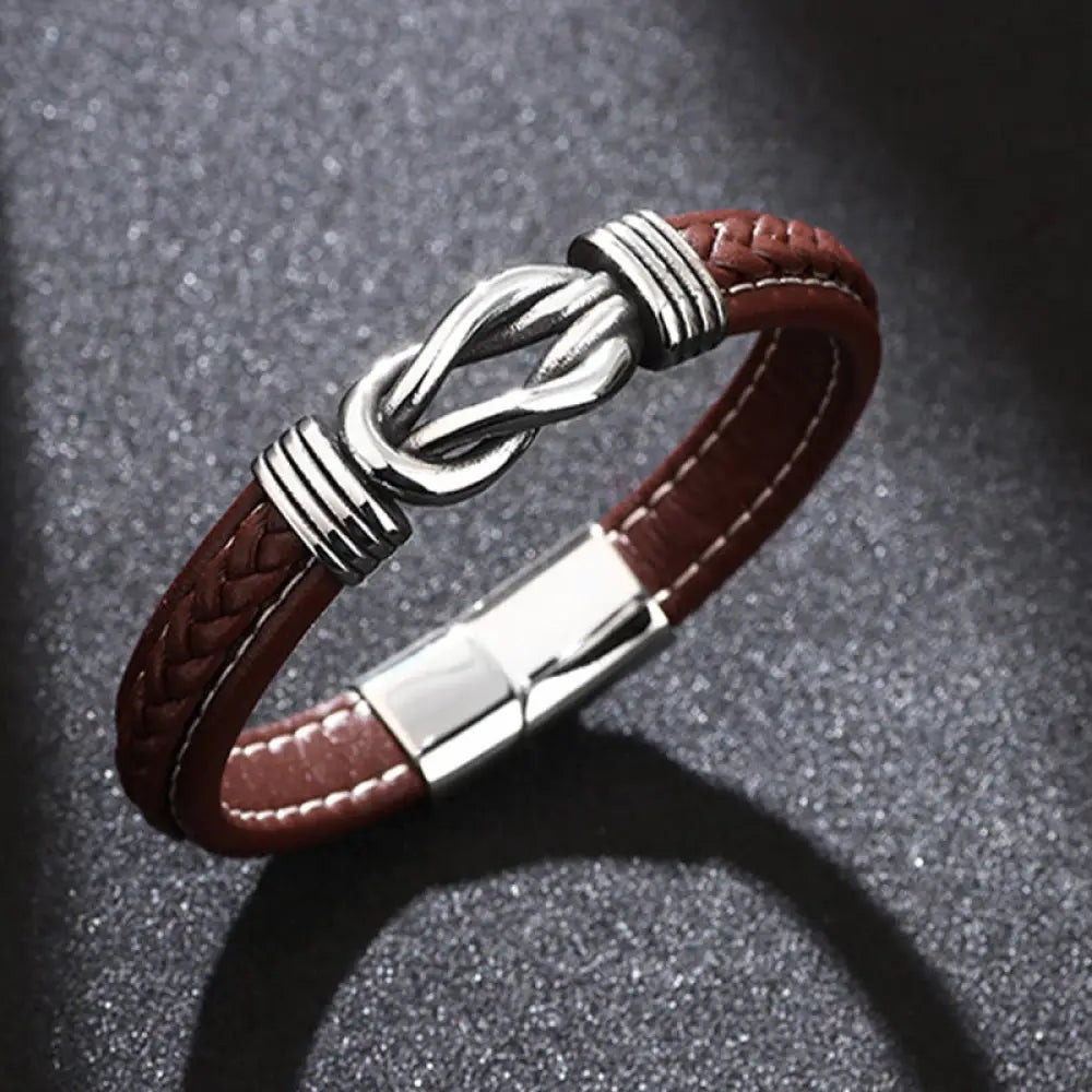 BWOOOH Fashion Titanium Steel Leather Strengthen Bracelet - BWOOOH - Reddish Brown / 16-18cm - Bracelet