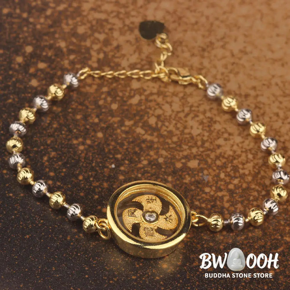 Buddha Stones Feng Sheng Shui Qi Copper Brass Rotatable Windmill Bead Protection Braided Bracelet - BWOOOH - Copper