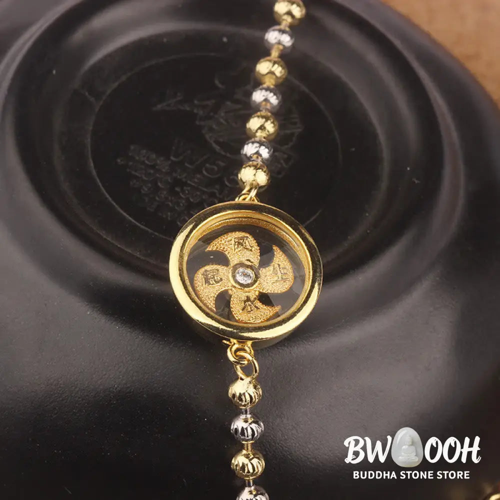 Buddha Stones Feng Sheng Shui Qi Copper Brass Rotatable Windmill Bead Protection Braided Bracelet - BWOOOH - Copper