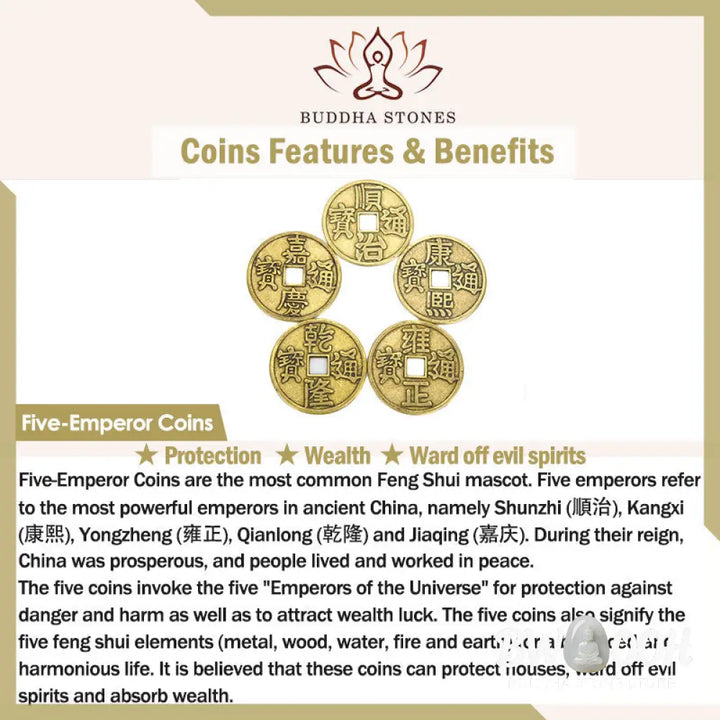 Buddha Stones Feng Shui Five Emperor Coins Lucky Cat Money Wealth Keychain - Lucky Cat - Key Chain