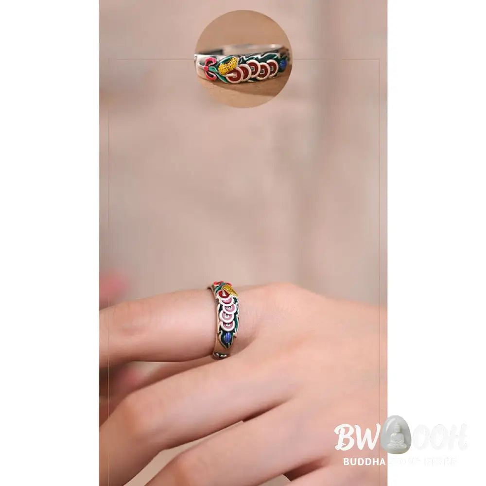 Buddha Stones Feng Shui Five Emperor Coins Wealth Ring - BWOOOH - Five Emperor Coins(Protection♥Wealth) - Ring