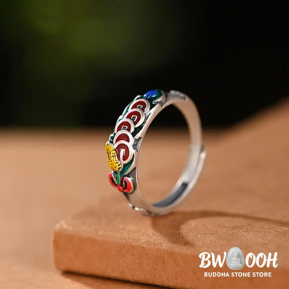 Buddha Stones Feng Shui Five Emperor Coins Wealth Ring - BWOOOH - Five Emperor Coins(Protection♥Wealth) - Ring