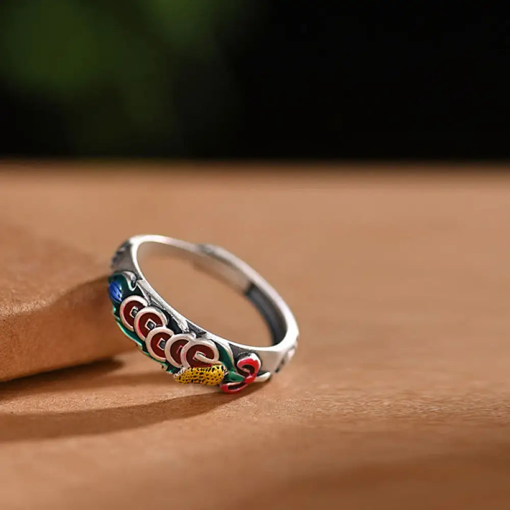 BWOOOH Feng Shui Five Emperor Coins Wealth Ring — natural stone feng shui bracelet for spiritual healing and mindful living