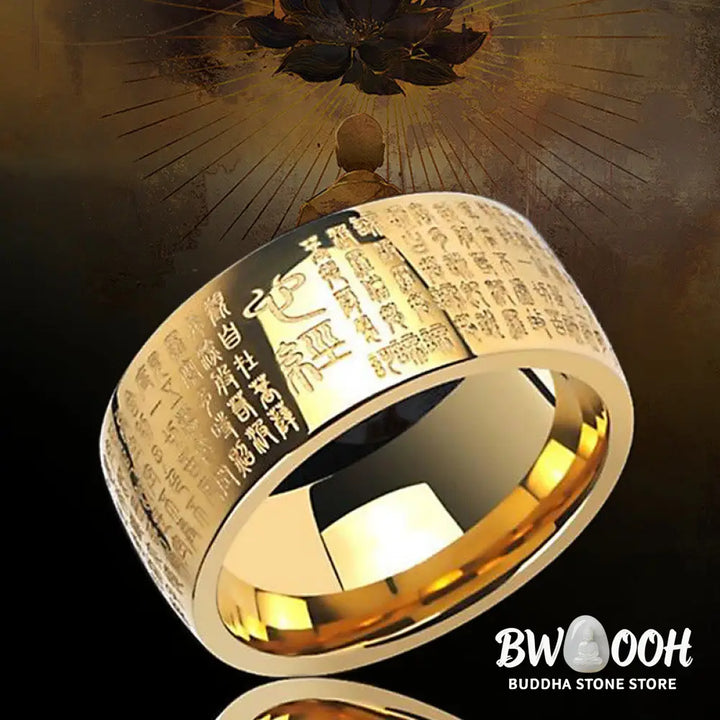 Buddha Stones FengShui Buddhism Ancient Heart Sutra Lucky Ring - BWOOOH - Ring