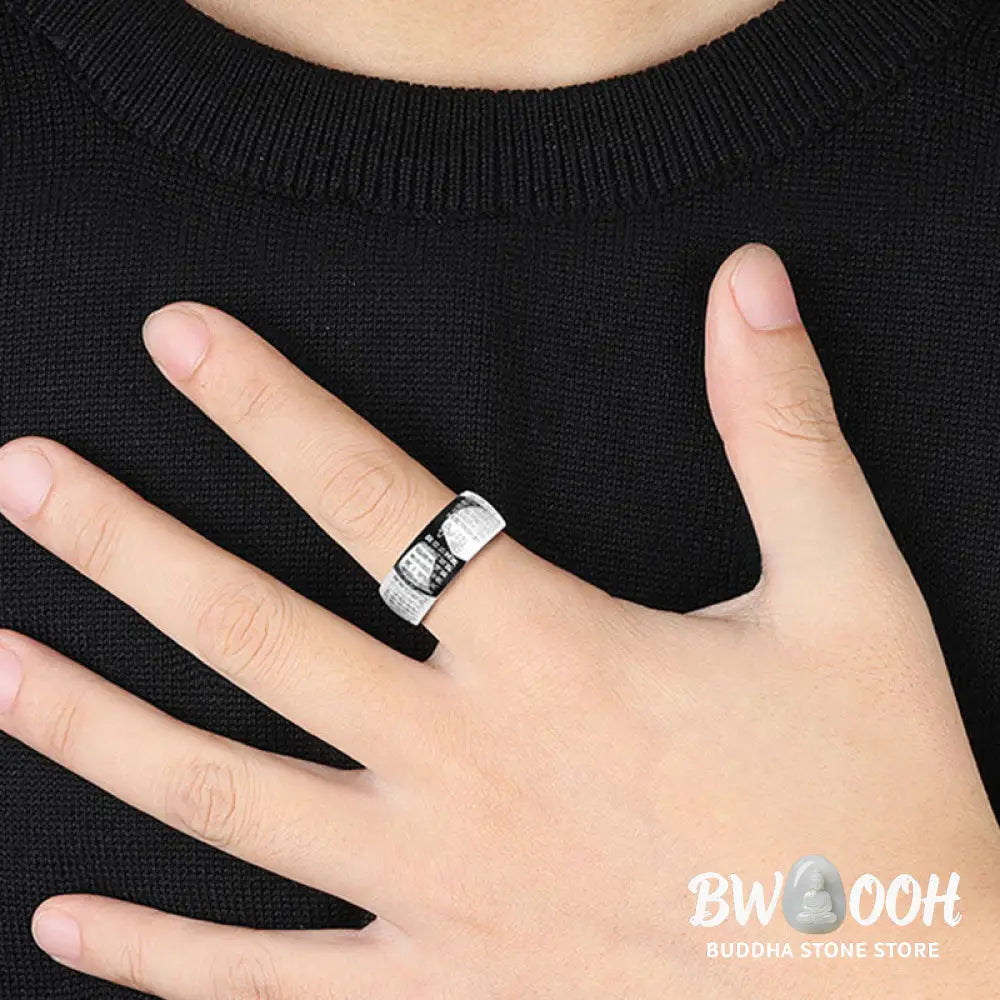 Buddha Stones FengShui Buddhism Ancient Heart Sutra Lucky Ring - BWOOOH - Ring