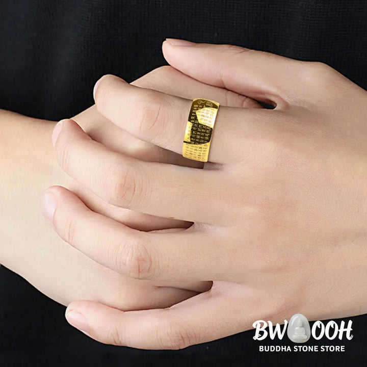 Buddha Stones FengShui Buddhism Ancient Heart Sutra Lucky Ring - BWOOOH - Ring