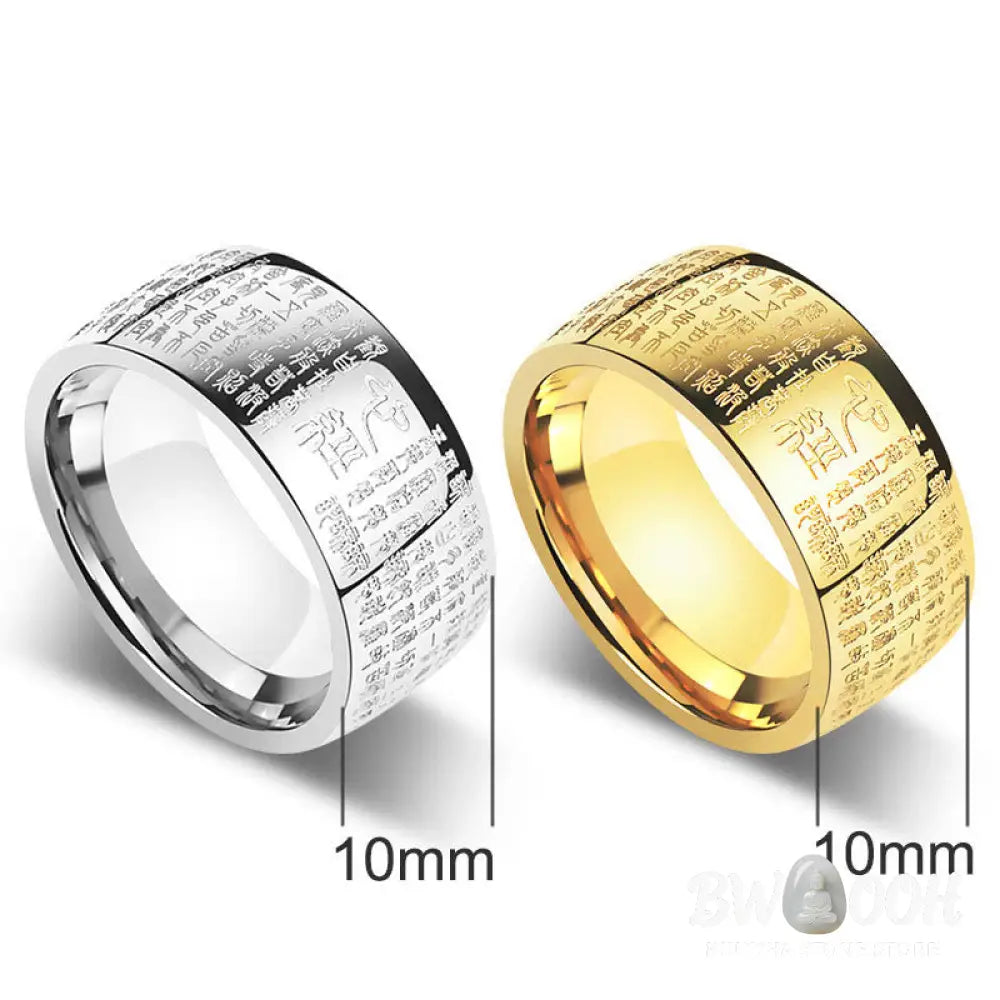 Buddha Stones FengShui Buddhism Ancient Heart Sutra Lucky Ring - BWOOOH - Ring