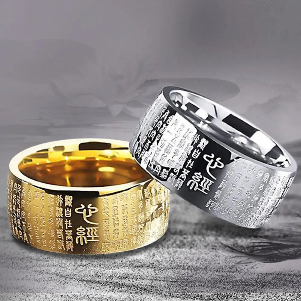 BWOOOH FengShui Buddhism Ancient Heart Sutra Lucky Ring — natural stone crystal healing bracelet for spiritual healing and...
