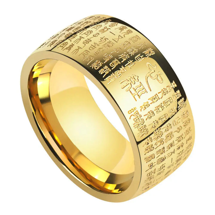 Buddha Stones FengShui Buddhism Ancient Heart Sutra Lucky Ring - BWOOOH - Gold-US7 - Ring