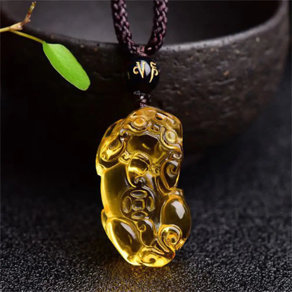 BWOOOH feng shui citrine PiXiu wealth protection necklace pendant 45cm solar plexus chakra