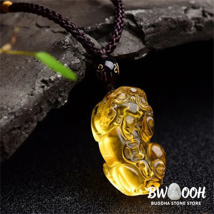 Buddha Stones FengShui Citrine PiXiu Wealth Necklace Pendant - BWOOOH - Citrine(Happiness♥Prosperity) - Necklaces &amp;