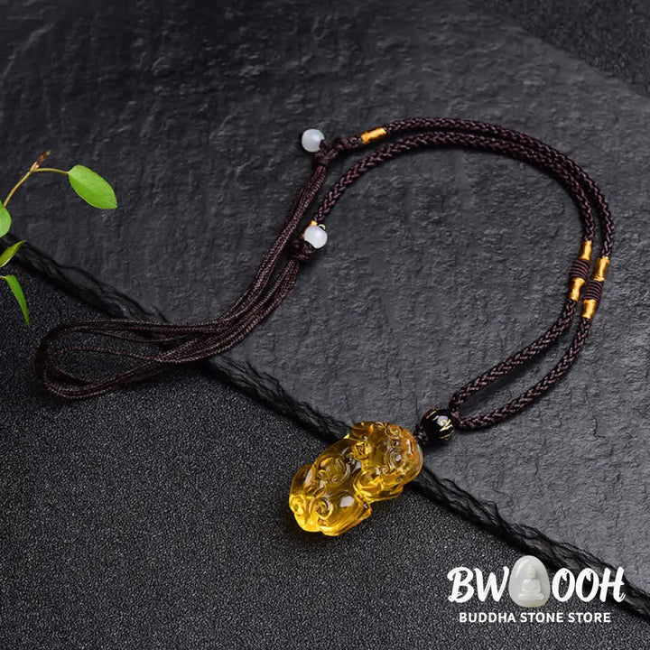 Buddha Stones FengShui Citrine PiXiu Wealth Necklace Pendant - BWOOOH - Citrine(Happiness♥Prosperity) - Necklaces &amp;