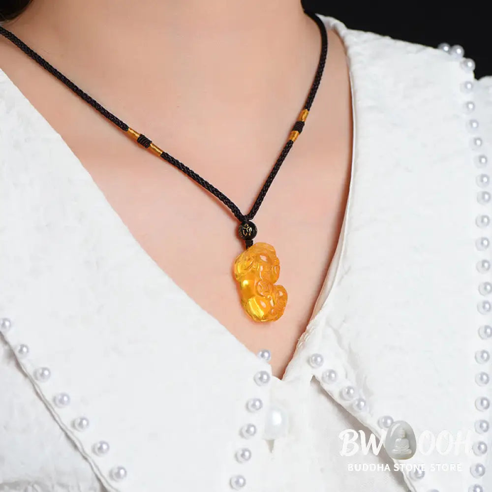 Buddha Stones FengShui Citrine PiXiu Wealth Necklace Pendant - BWOOOH - Citrine(Happiness♥Prosperity) - Necklaces &amp;