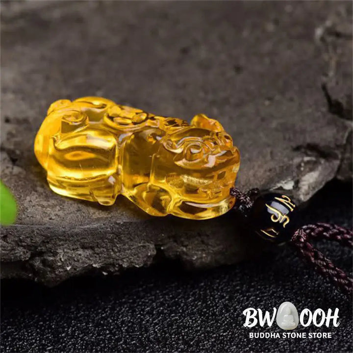 Buddha Stones FengShui Citrine PiXiu Wealth Necklace Pendant - BWOOOH - Citrine(Happiness♥Prosperity) - Necklaces &amp;