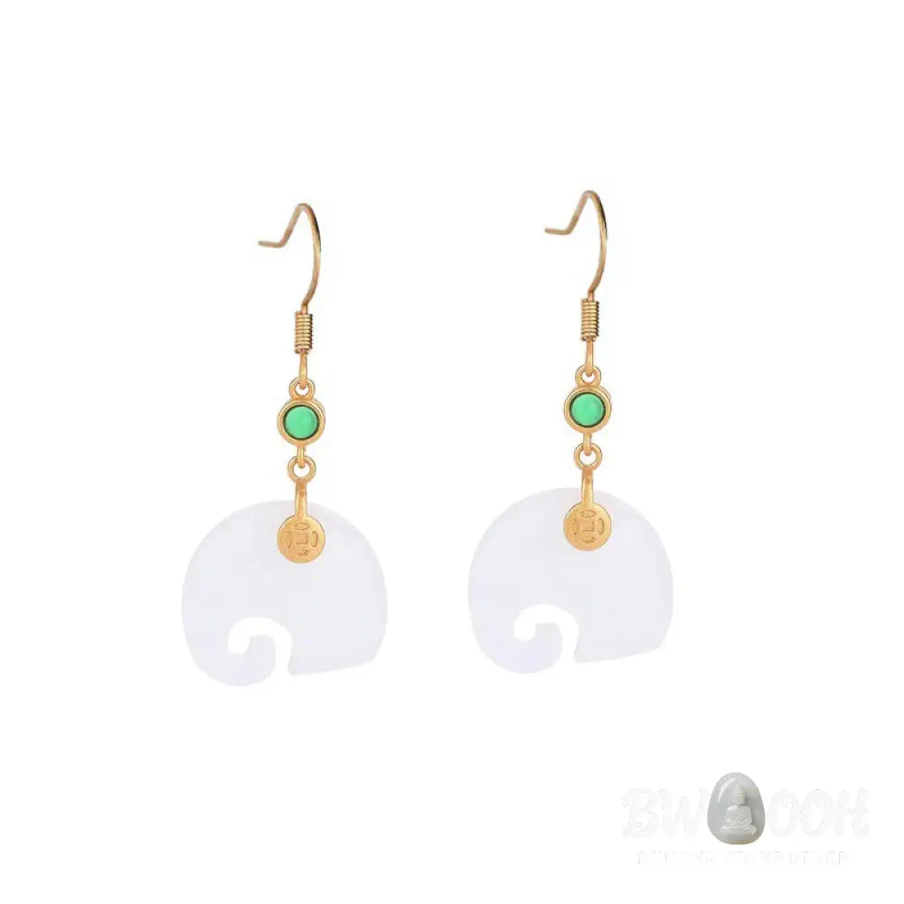 Buddha Stones FengShui Elephant White Jade Fortune Earrings - White Jade - Earrings