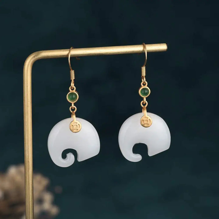BWOOOH FengShui Elephant White Jade Fortune Earrings — White Jade jade bracelet for spiritual healing and mindful living