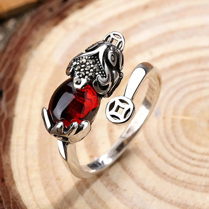 BWOOOH FengShui Genstone PiXiu Wealth Adjustable Ring — PiXiu feng shui bracelet for spiritual healing and mindful living