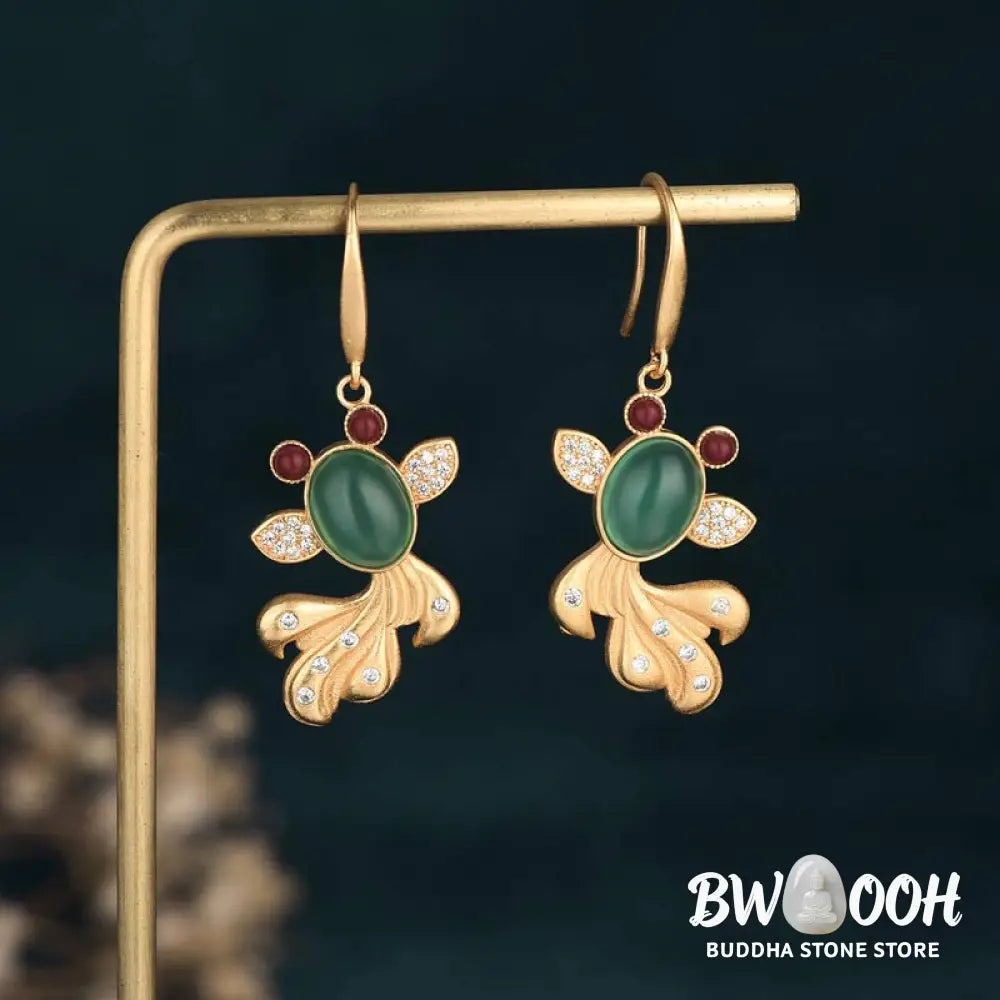 Buddha Stones FengShui Jade Koi Fortune Earrings - Jade - Earrings