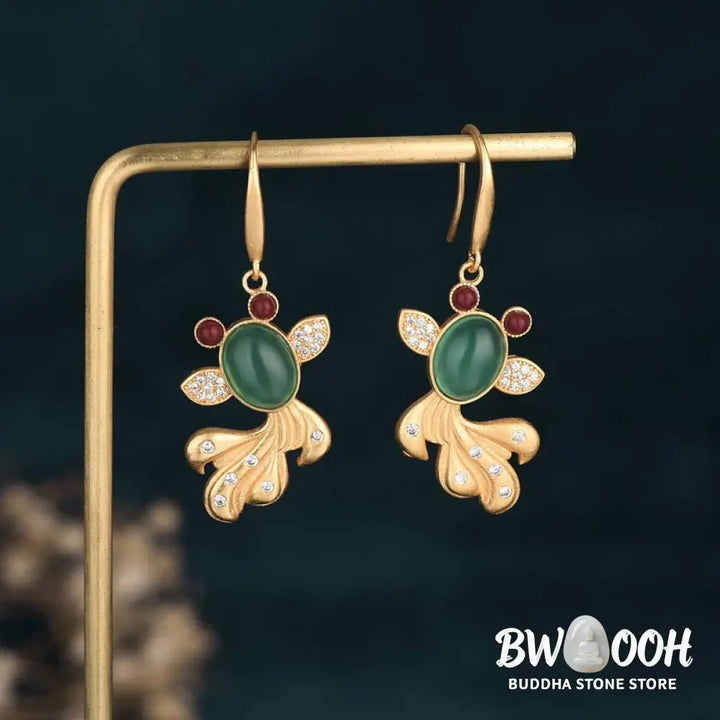 Buddha Stones FengShui Jade Koi Fortune Earrings - Jade - Earrings