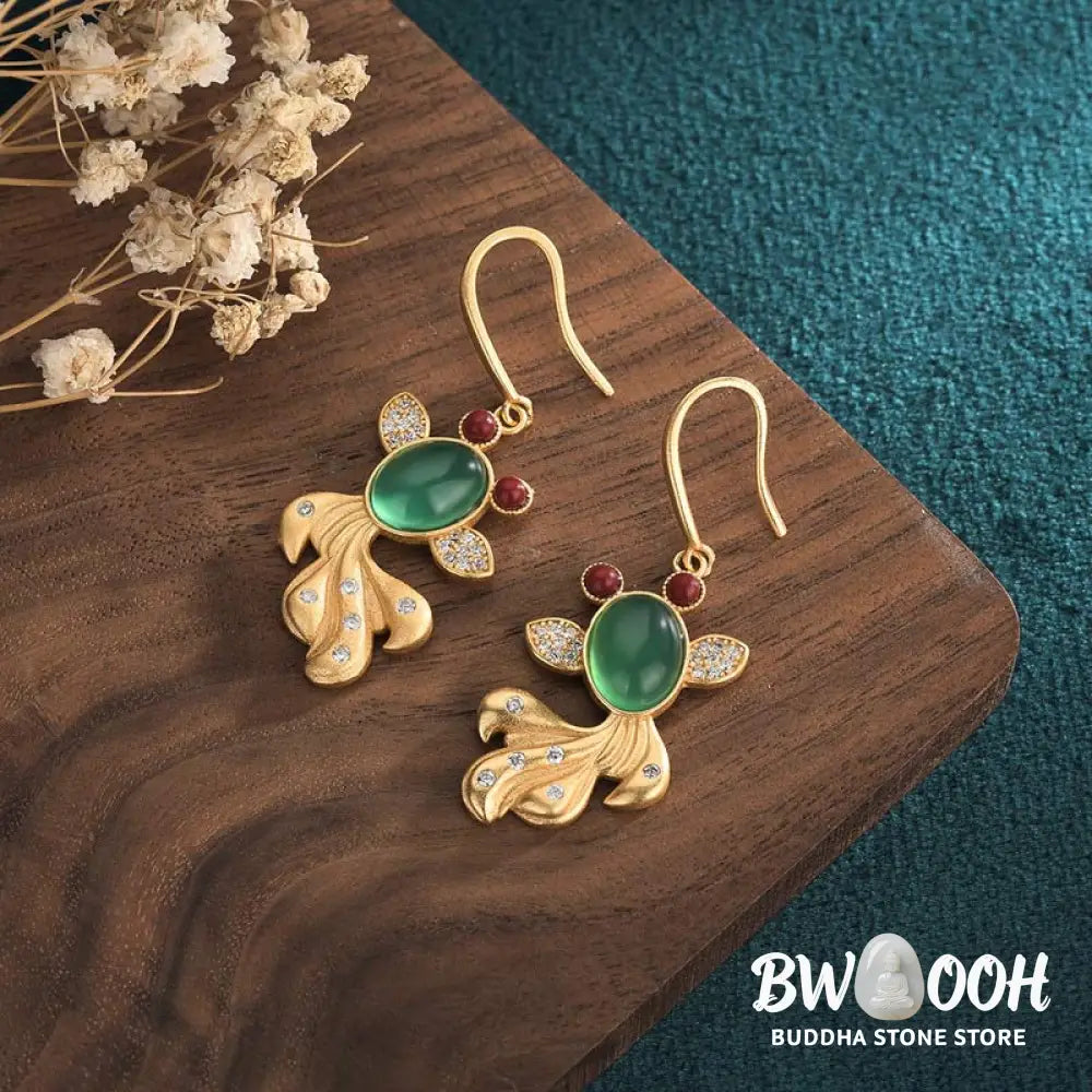 Buddha Stones FengShui Jade Koi Fortune Earrings - Jade - Earrings