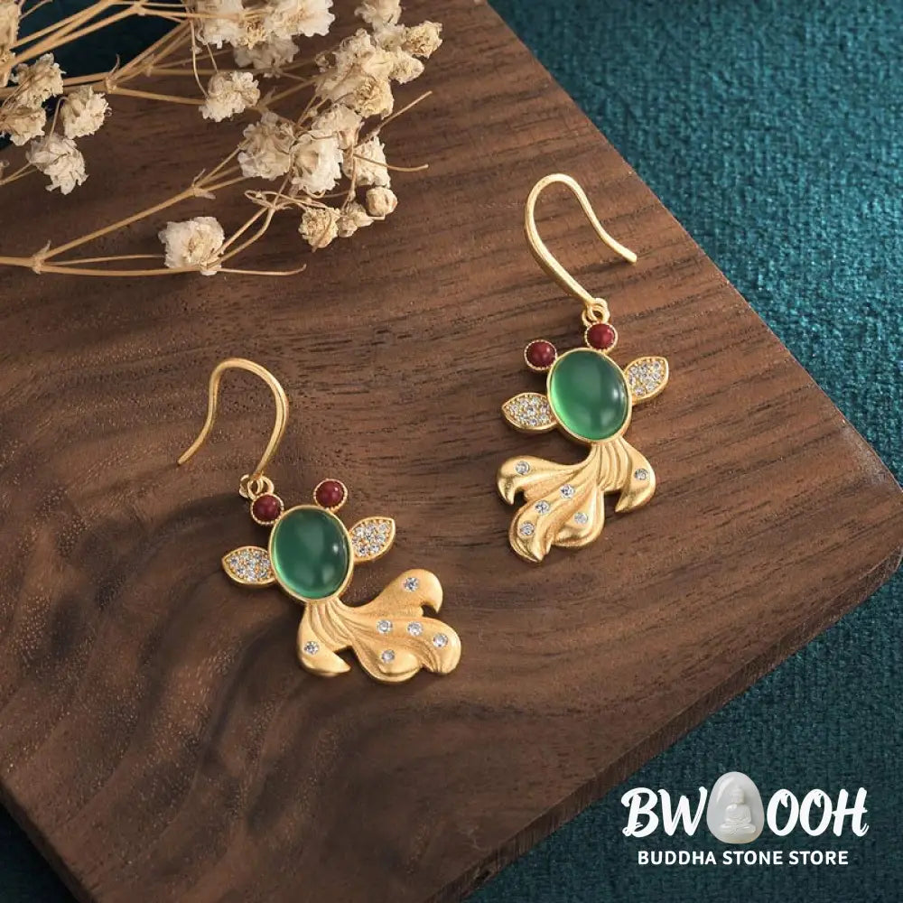Buddha Stones FengShui Jade Koi Fortune Earrings - Jade - Earrings