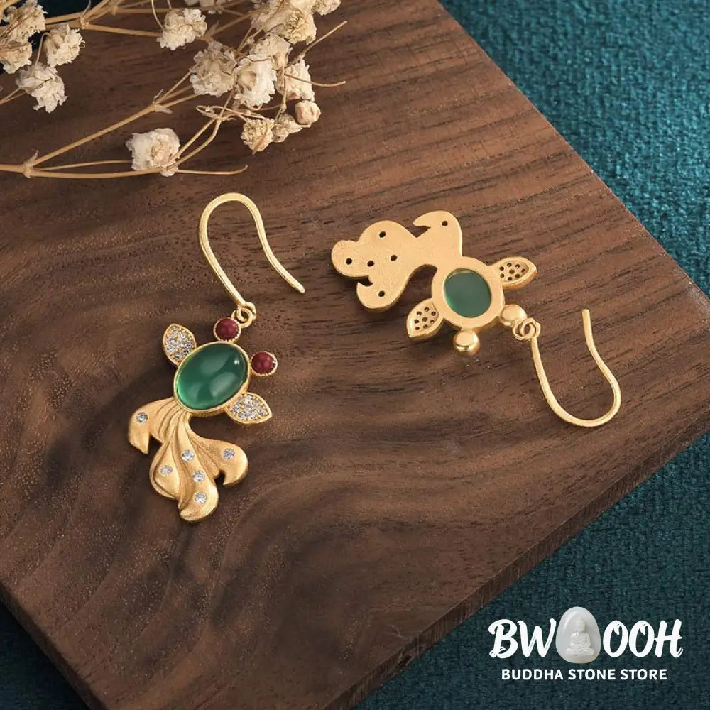 Buddha Stones FengShui Jade Koi Fortune Earrings - Jade - Earrings