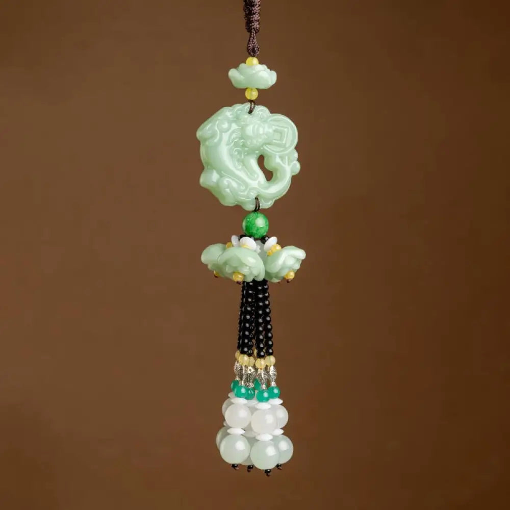 Buddha Stones FengShui Jade PiXiu Blessing Car Pendant Decoration - Cyan Jade - Car Hanging Decoration